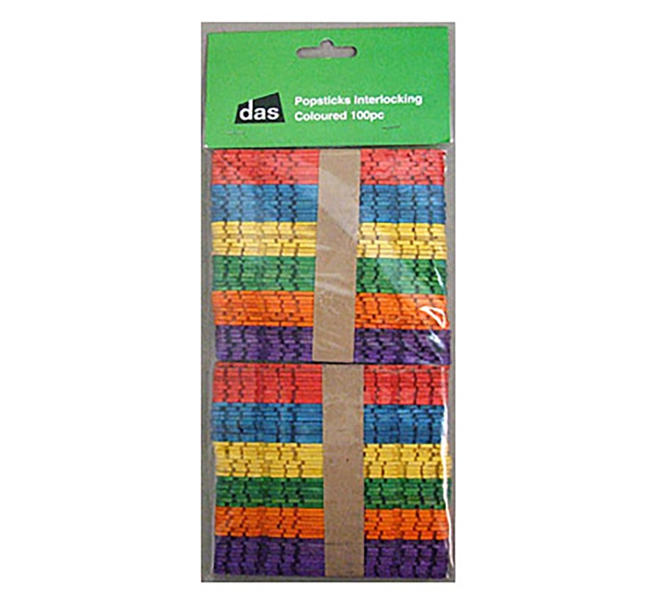 DAS Popsicle Sticks Interlocking Assorted Colours Pack 100