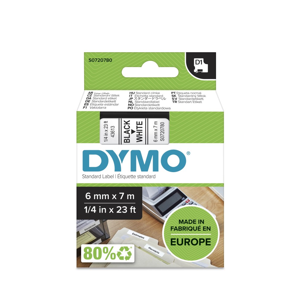 Dymo D1 Labelling Tape 6mmx7m Black On White