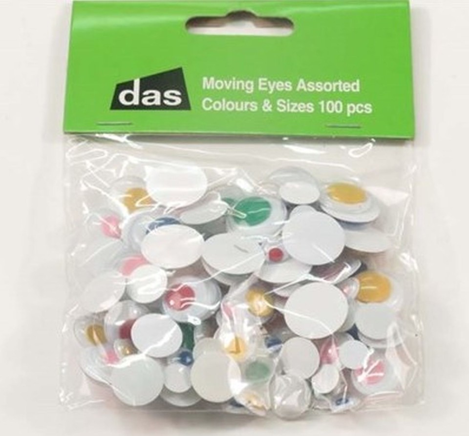 DAS Moving Eyes Assorted Sizes Assorted Colours Pack 100