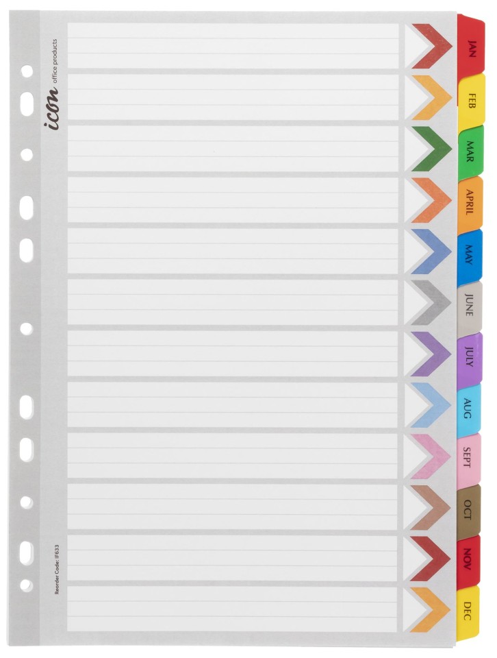 Icon Dividers Cardboard Reinforced Tabs Jan-Dec A4 Coloured