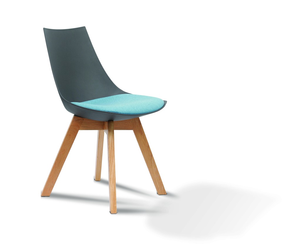 Knight Luna Black Chair With Oak Base Upholstered Ice Blue Cushion