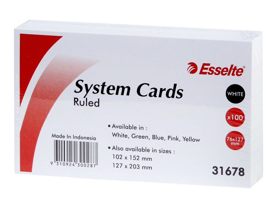 Esselte System Cards Ruled 127x76mm (5x3) White Pack 100