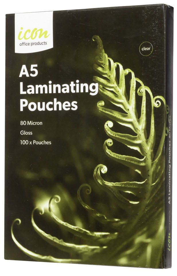Icon Laminating Pouches Gloss A5 80 Micron Pack 100