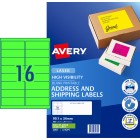 Avery Shipping Labels Laser Printer High Vis 35932/L7162FG 99.1x34mm Fluoro Green Pack 400 Labels image