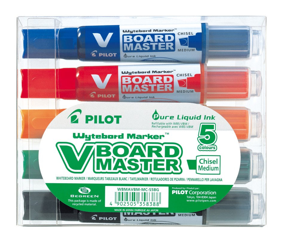 Pilot BeGreen V Board Master Whiteboard Marker Chisel Tip Assorted Colours Pack 5