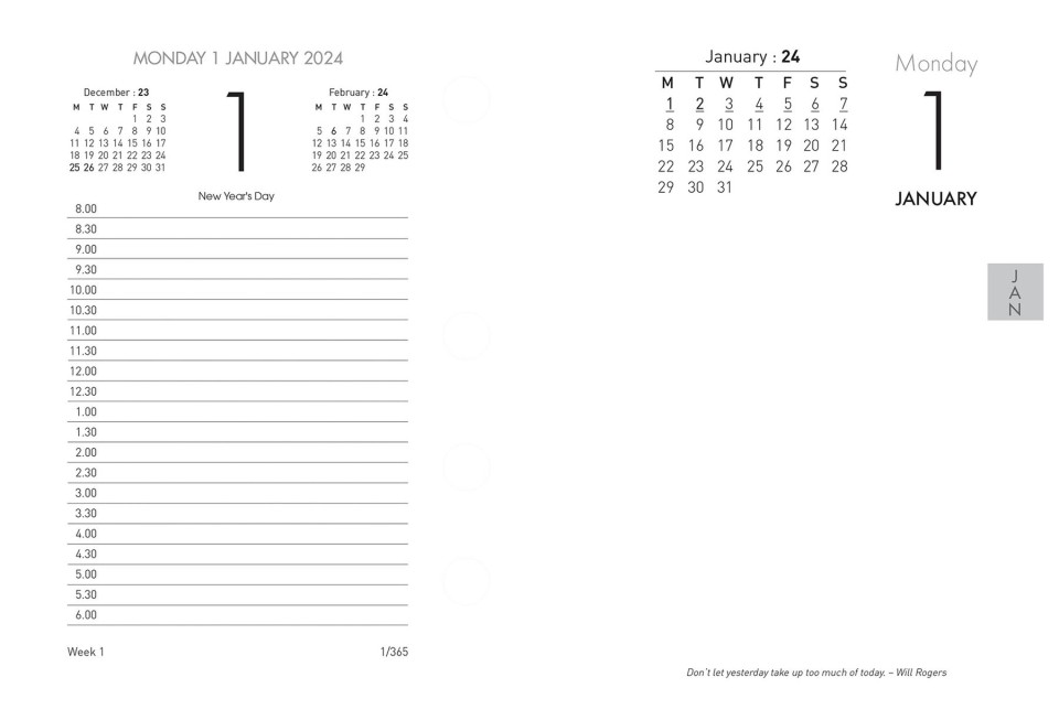 Collins 2024 Desk Calendar Refill 13E Side Opening