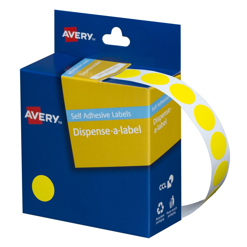 Avery Dot Stickers Dispenser 937239 14mm Diameter Yellow Pack 1050