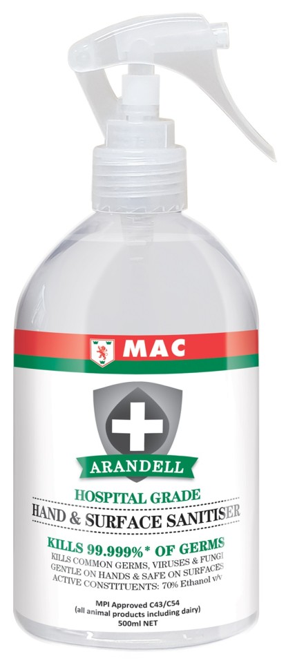 MAC Arandell 70% Alcohol Hand & Surface Sanitiser Spray 500ml