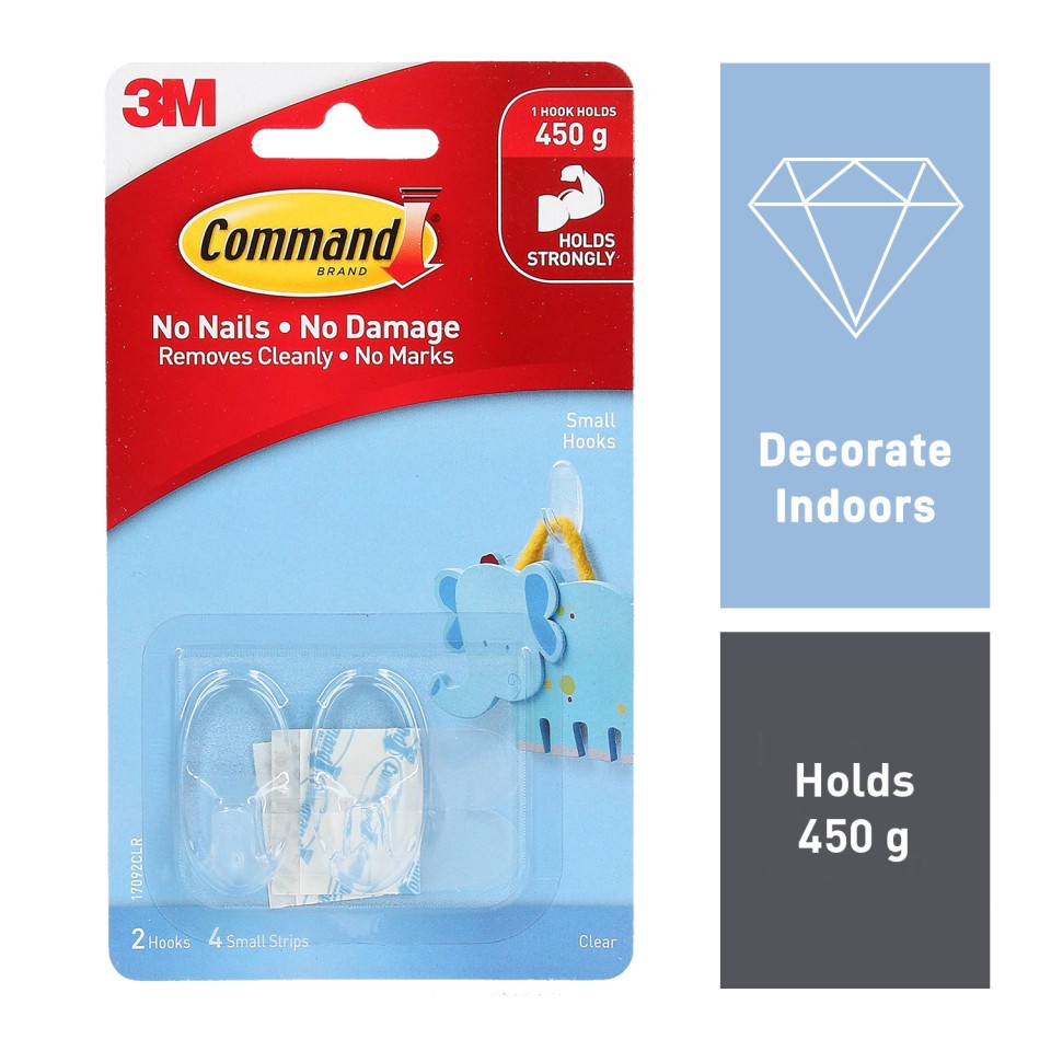 3M Command Hook Small Clear Pack 2