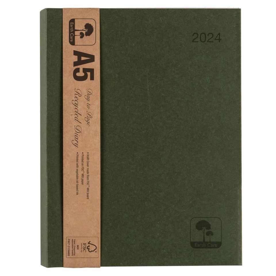Earthcare 2024 Recycled Diary A5 Day To Page Wiro