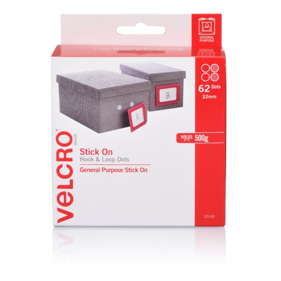 VELCRO Brand Stick On Hook Loop 16mm Mini Dots Black Pack 15