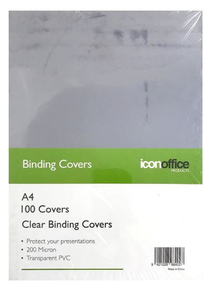 Icon Binding Covers Clear A4 200 Micron Clear Pack 100