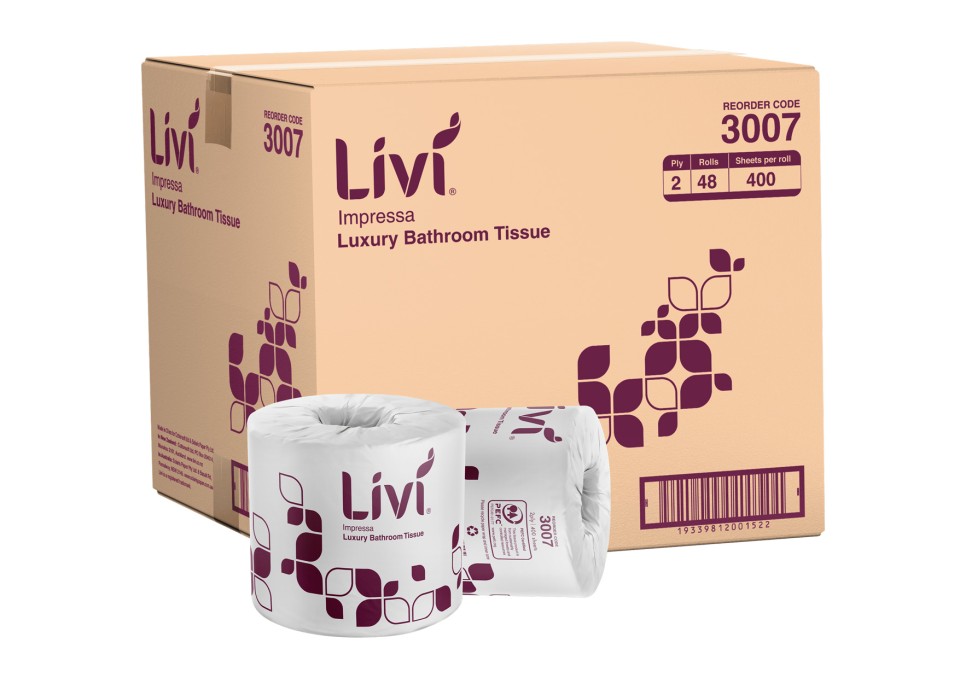 Livi Impressa 3007 Embossed Toilet Tissue 2 Ply 400 Sheets per roll White Carton of 48