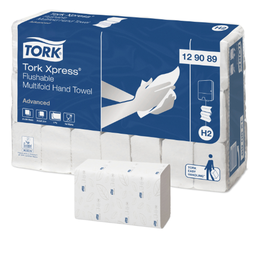 Tork Hand Towel Xpress Multifold Flushable Advanced 2 Ply 129089 H2 200 Sheets White Case 21