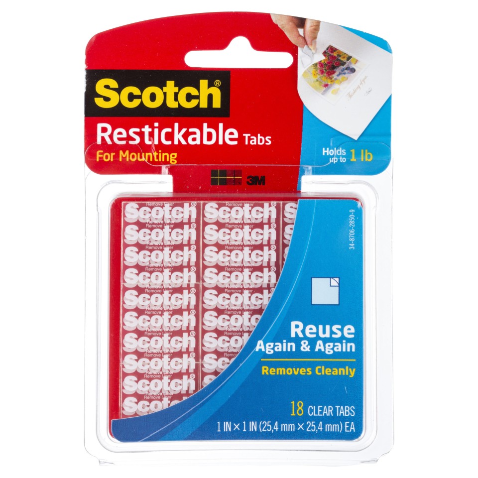 Scotch Restickable Mounting Tabs 2.5x2.5cm Pack 18