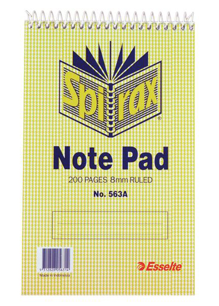 Spirax 563A Spiral Notepad Reporters Top Opening 200 x 127mm 200 Pages