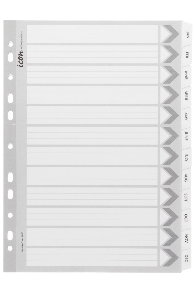 Icon Cardboard Indices With Reinforced Tabs Jan-dec White Each