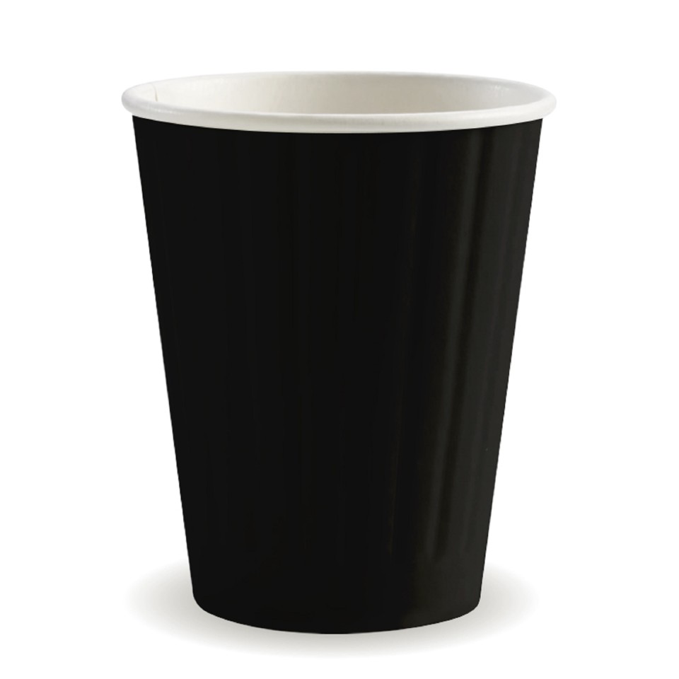 Biopak Double Wall Paper Cup Black Aqueous 12oz 390ml 90mm Carton 1000