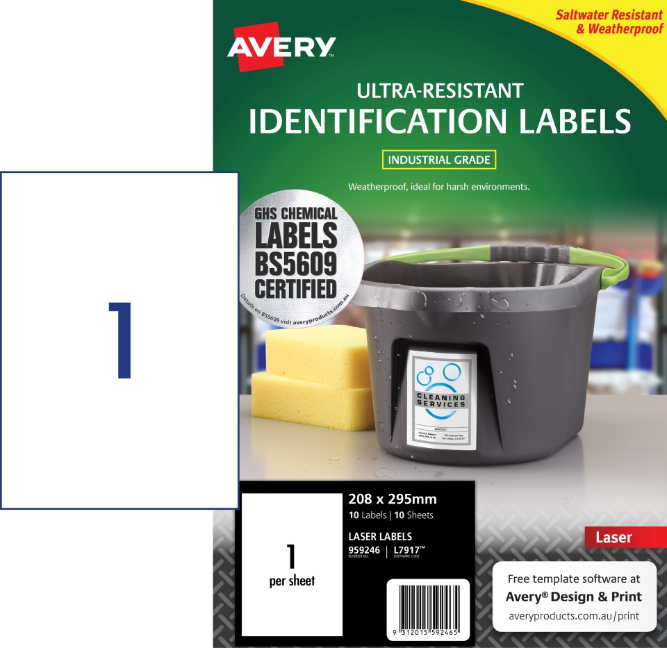 Avery Laser Labels Ultra resistant L7917 208x295mm Pack 10