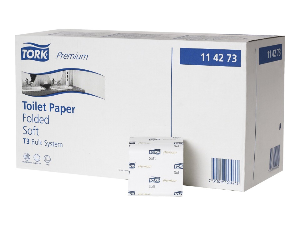 Tork T3 Premium Soft Folded Toilet Paper 2 Ply White 252 Sheets per Roll 114273 Carton of 30