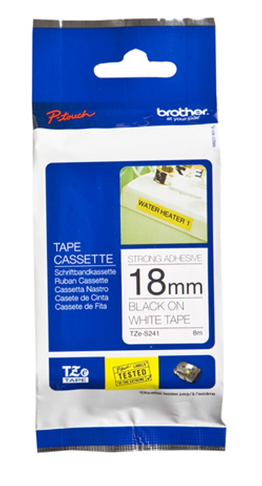Brother P-Touch Labelling Tape Strong Laminated TZe-S241 18mmx8m Black On White