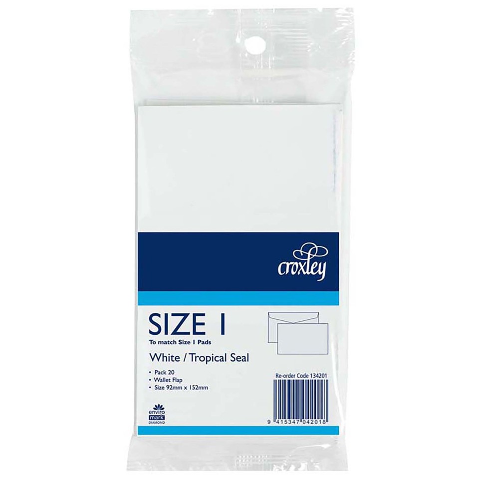 Croxley Envelope Tropical Seal Size 1 92mm x 152mm White Pack 20