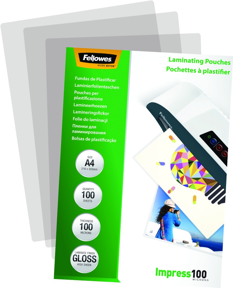 Fellowes Laminating Pouch Gloss A4 100 Micron Pack 100