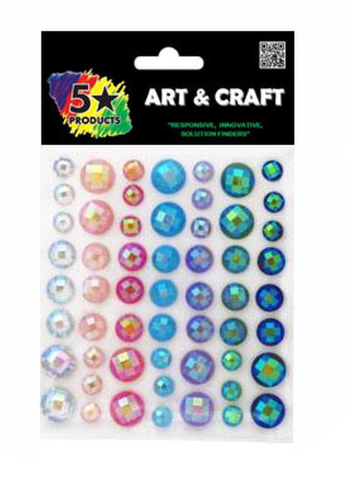 5 Star Craft Gems Self Stick Assorted Sizes Assorted Colours Pack 56