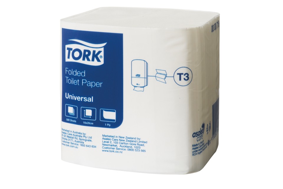 Tork T3 Universal Folded Toilet Paper 1 Ply White 500 Sheets per Roll 000718 Carton of 36