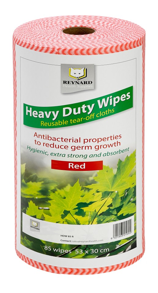 Reynard Heavy Duty Antibacterial Wipes Red 85 wipes per roll