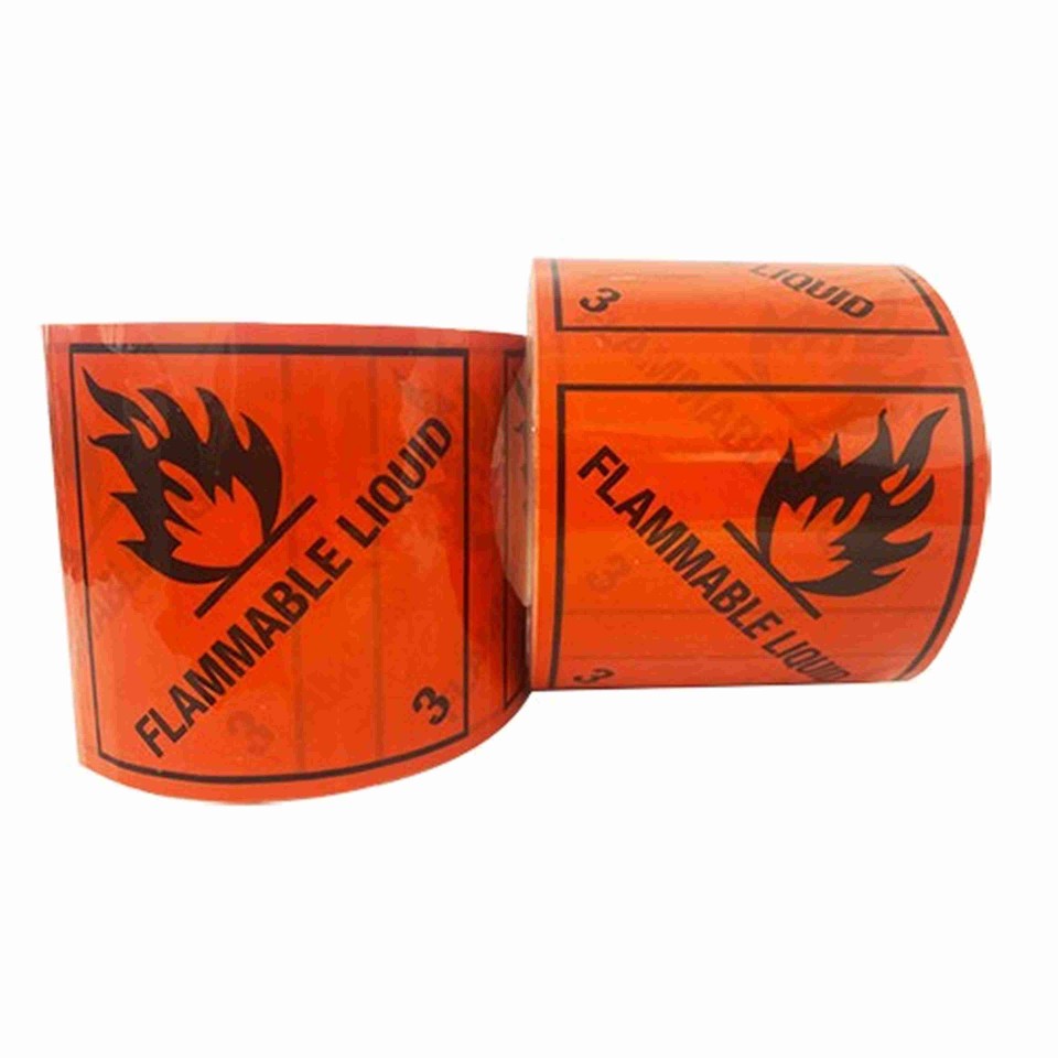 Rip Stick Label Flammable 3 96x100mm Black On Red Roll 500
