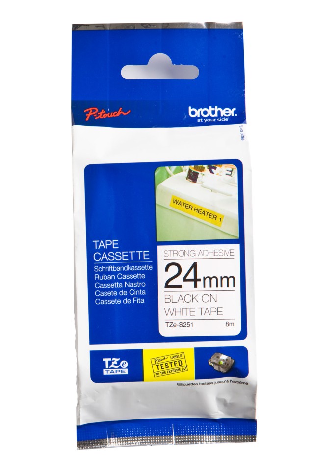 Brother TZe-S251 Strong P-Touch Laminated Labelling Tape Black On White 24mmx8m