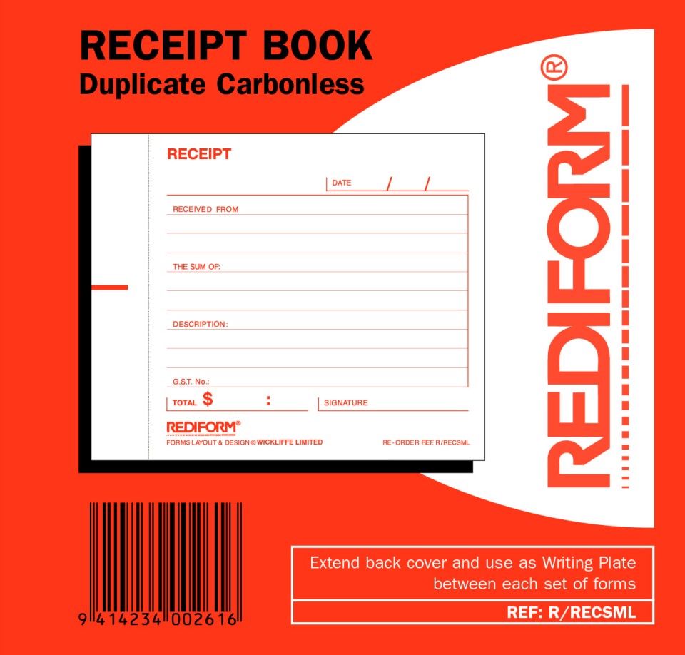 Rediform Book Receipt Small R/Recsml Duplicate 50 Leaf