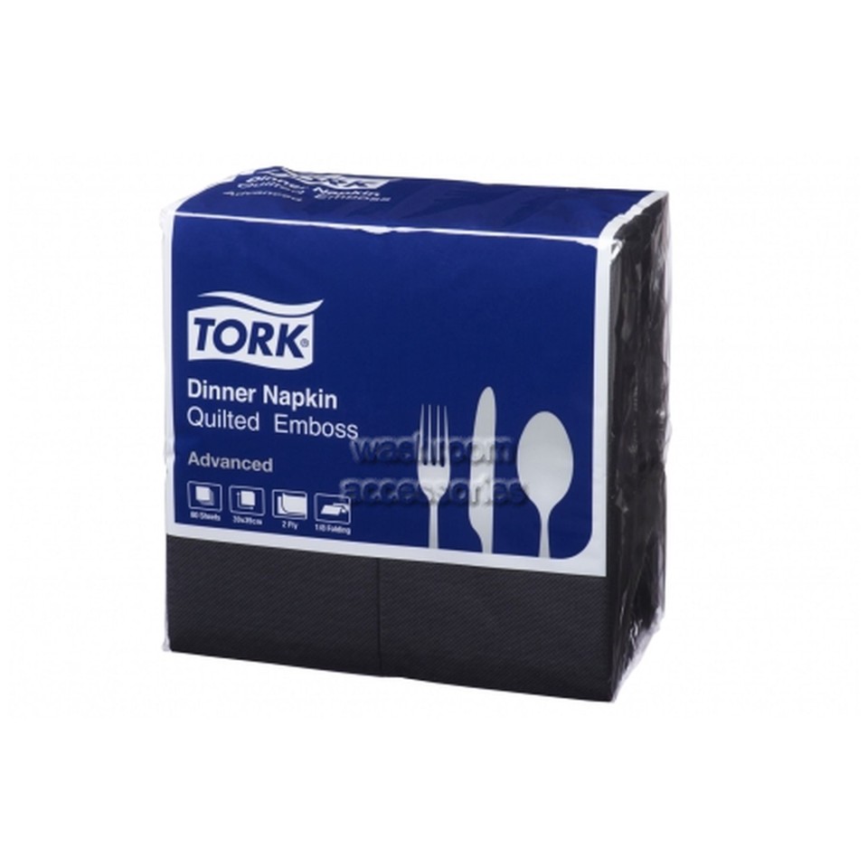 Tork Dinner Napkin Quilted Emboss 2 Ply 8 Fold 39x39cm Black Pack 100