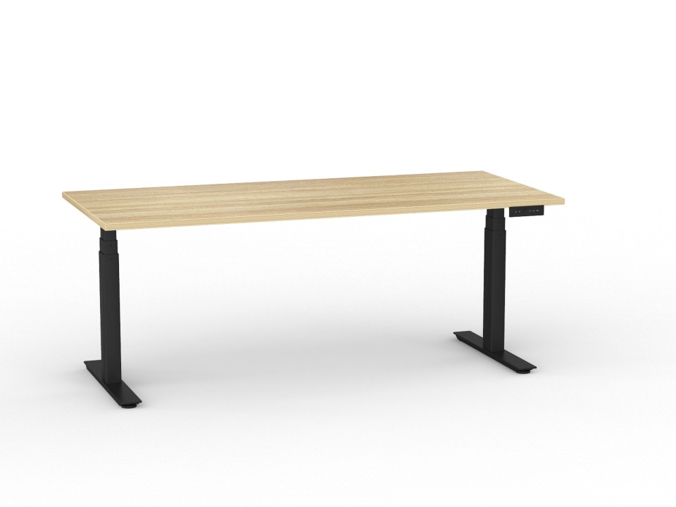 Agile 3 Stage Height Adjustable Single Sided Desk 1800Wx800Dmm Atlantic Oak Top / Black Frame