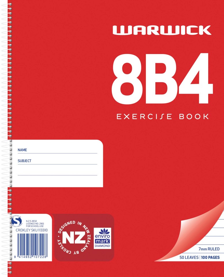 Warwick 8B4 Spiral Notebook 7mm Ruled 230 x 180mm 50 Leaf