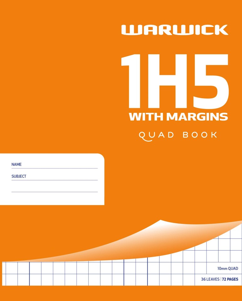 Warwick 1H5 Exercise Book 36 Leaf Quad 10mm 255x205mm