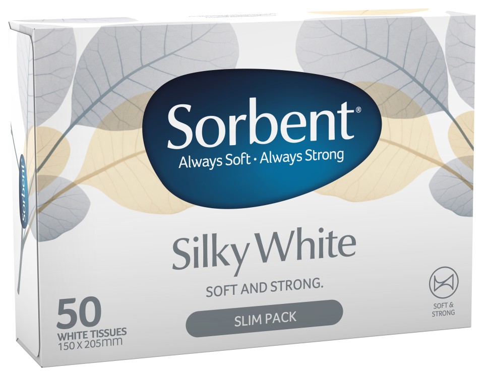 Sorbent Facial Tissues 2 Ply Silky White 50 Sheets per Pack 2305754 Carton of 24