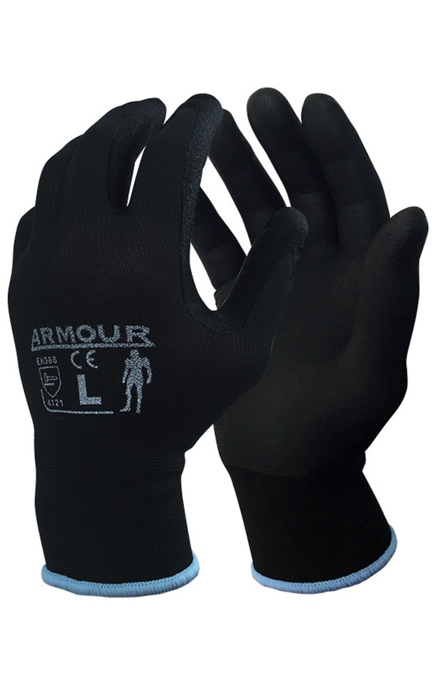 Armour Black Foam Nitrile Open Back Gloves S