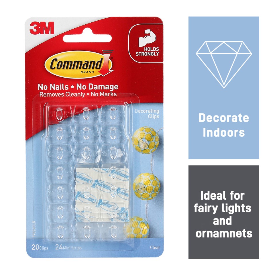 3M Command Decorating Clips Clear Pack 20