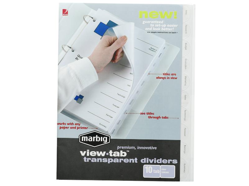 Marbig Professional Dividers 10 Tab A4 Clear