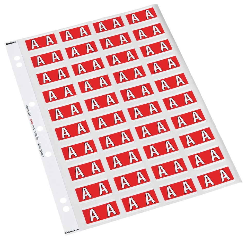 Codafile Alpha Labels Letter A 25mm 200 Labels Pack 5