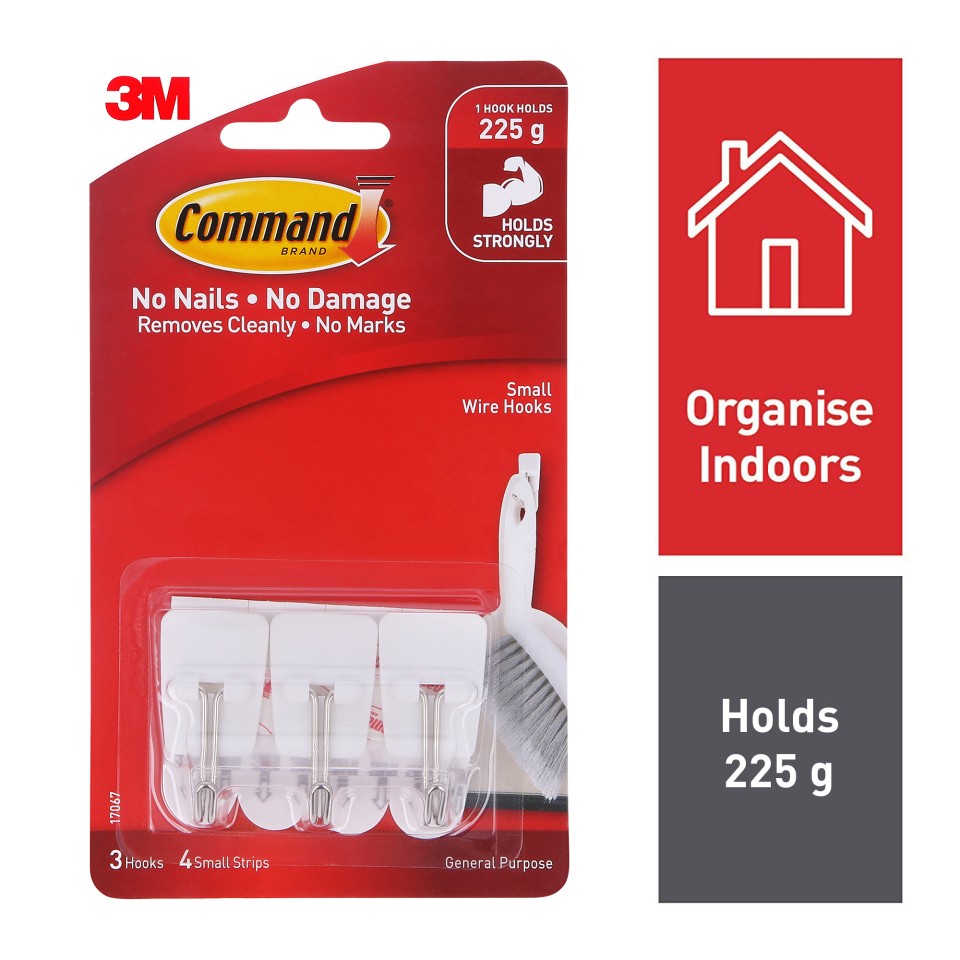 3M Command Wire Hooks Small White Pack 3