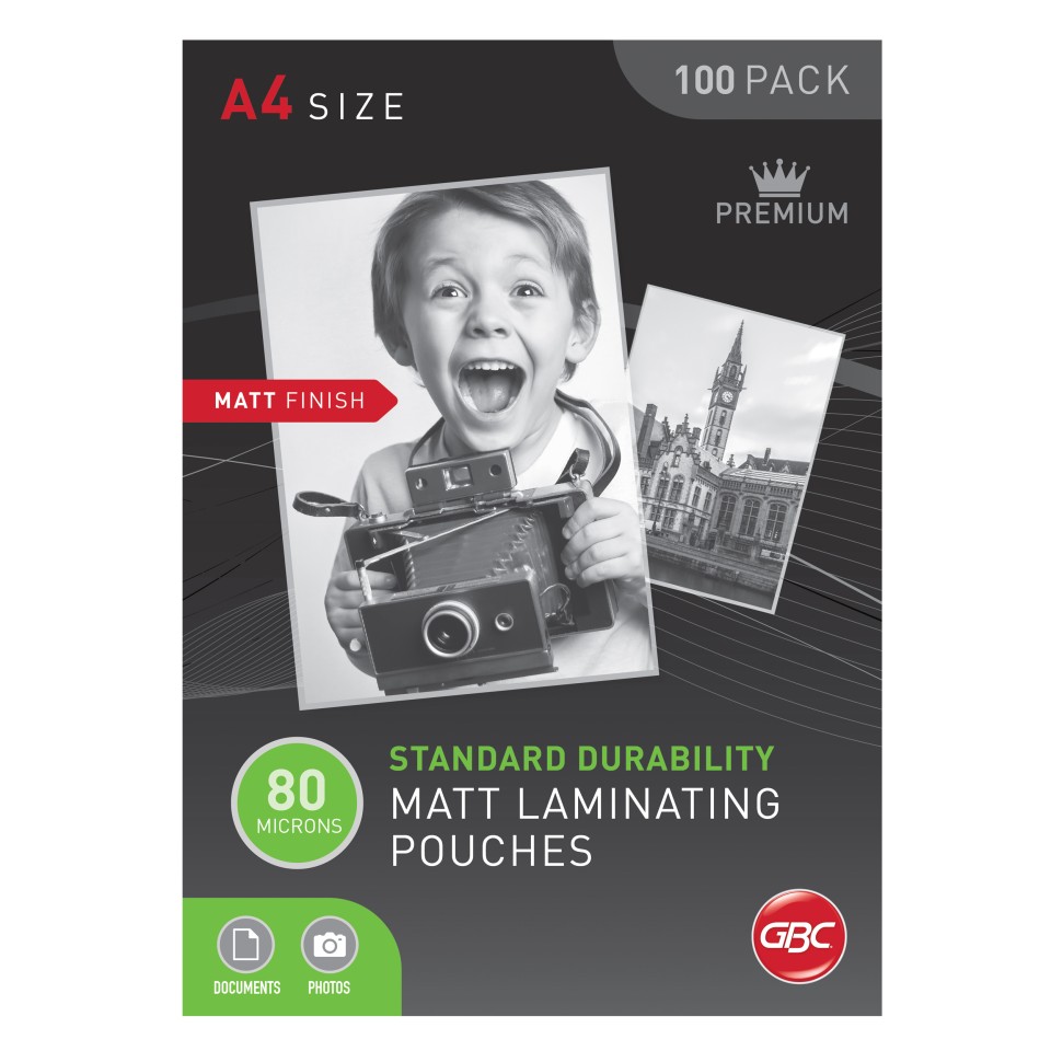 GBC Laminating Pouches Matt A4 80 Micron Pack 100