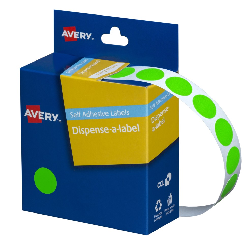 Avery Dot Stickers Dispenser 937296 14mm Diameter Fluoro Green Pack 700