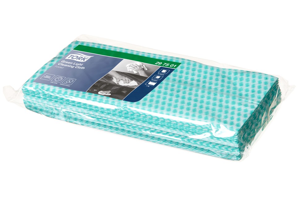 Tork Cleaning Cloth Colour Coded Folded 297501 Green Pack 25