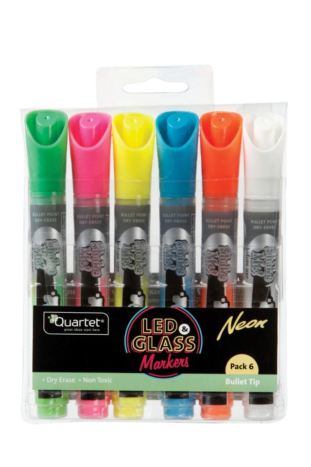 Quartet LED & Glass Marker Bullet Tip Assorted Colours Pack 6