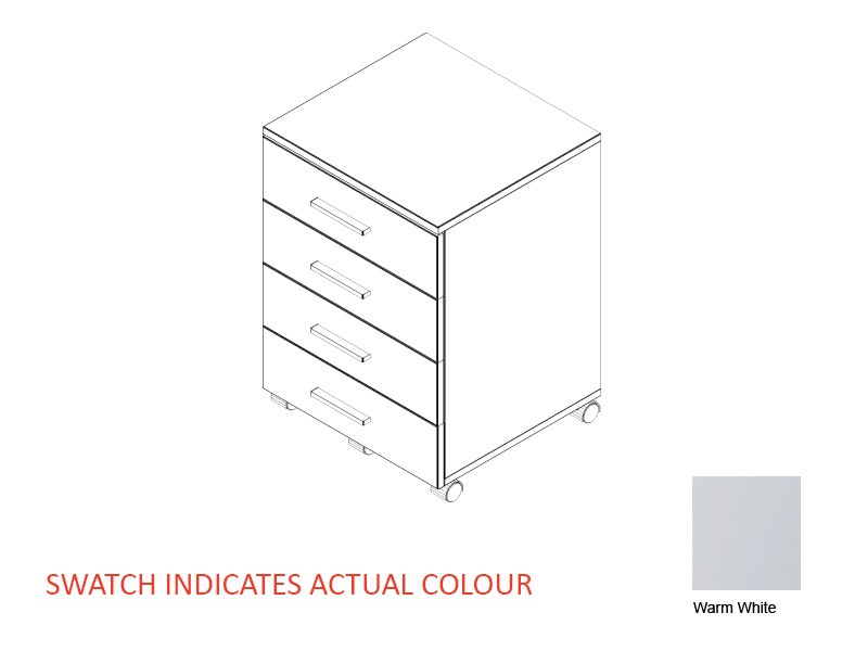 Zealand Mobile 4 Drawer 465(w)x500(d)x660(h)mm 18mm Melamine Panels with Lock White