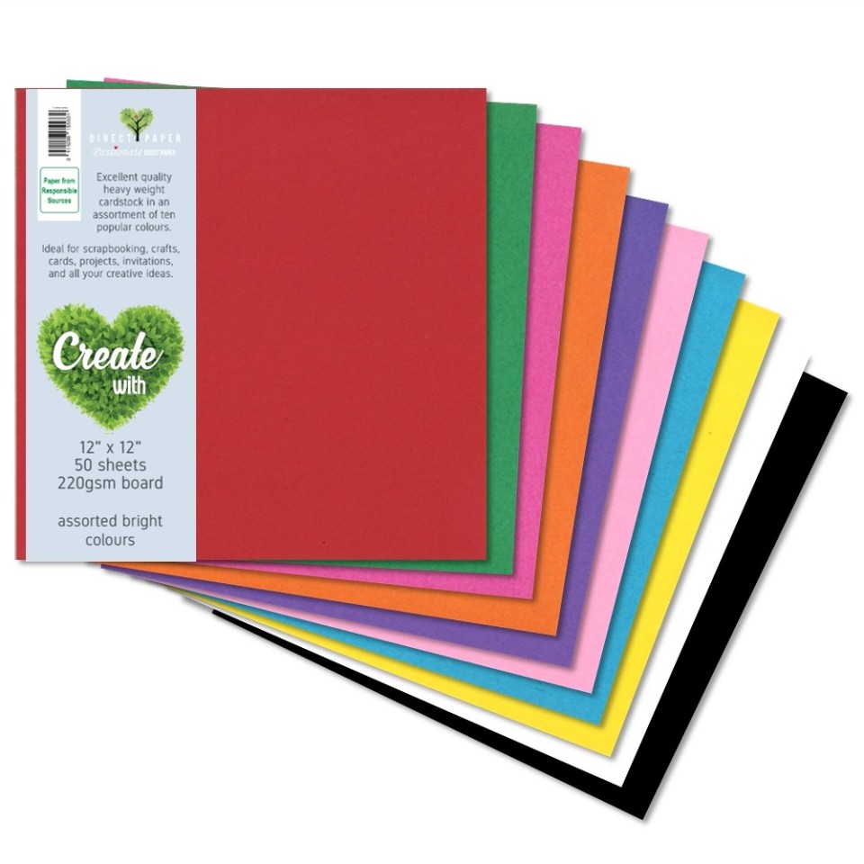 Create With Paper 12x12' 220gsm 10 Bright Colours Pack 50
