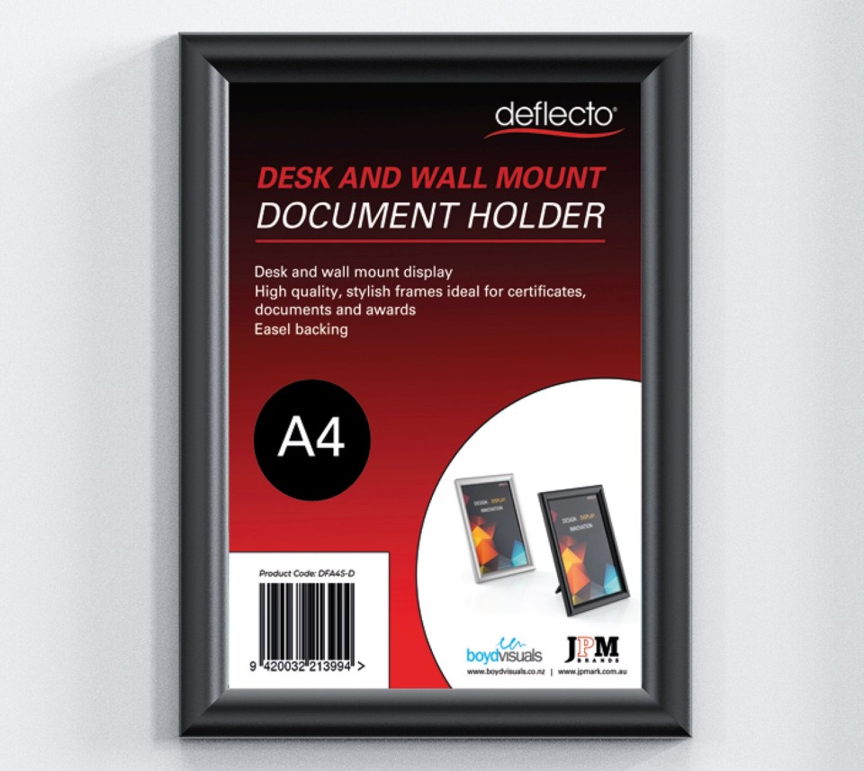 Deflecto Document Frame Wall & Desk Mountable A4 Black